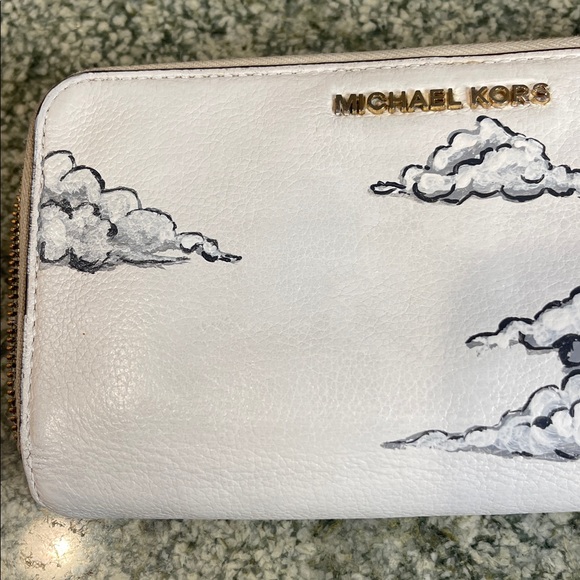 Custom Hand-Painted Michael Kors Cloud Sky Zip Wallet Upcycled Art - Picture 8 of 11